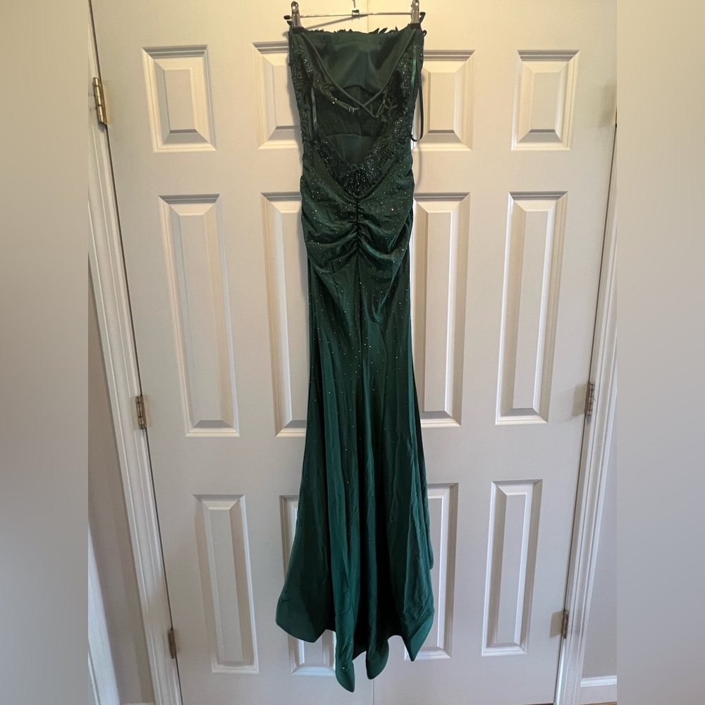 Hellymoon Dark Green Mermaid Spaghetti Strap Long Prom Dress w/ Appliqués Size 2 - Picture 10 of 16